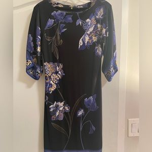 Like new Elie Tahari black floral pattern minidress w/kimono style sleev…